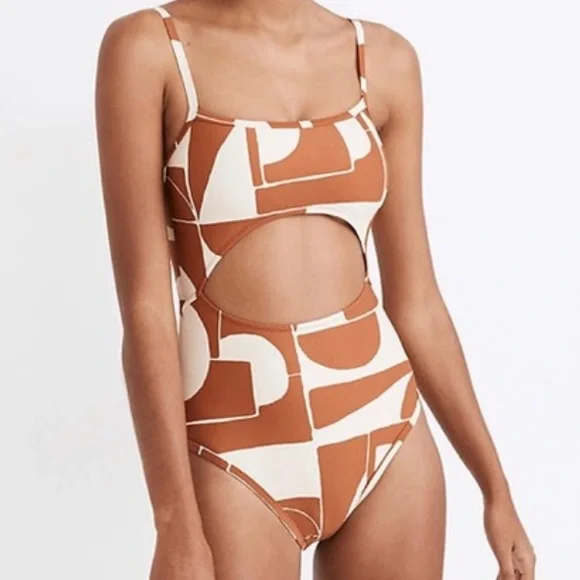 Madewell Brown and Cream One Piece Swimsuit - Picture 1 of 7